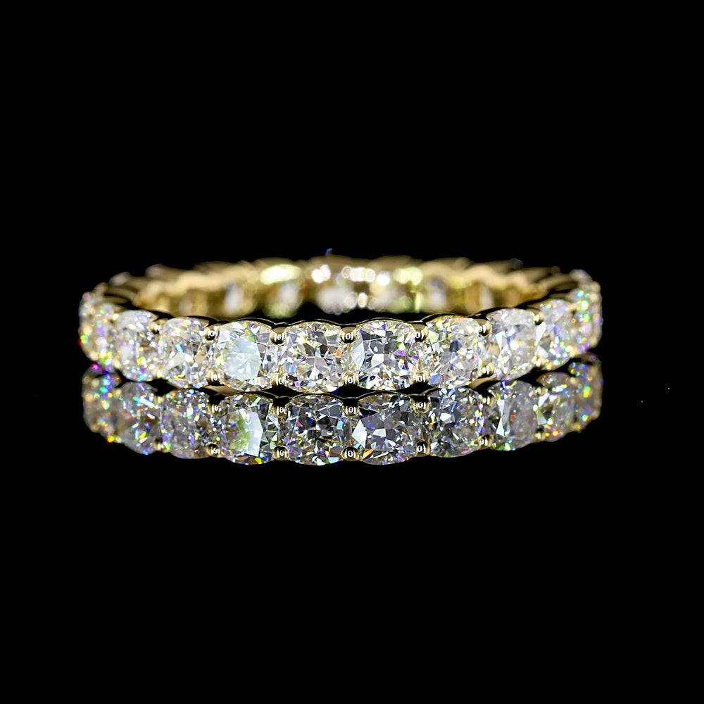14K Yellow Gold Eternity Band with 2.21 Carats Total Weight Square Cushion Brilliant Cut Lab Diamonds in Prong Setting - Covaloro Fine Jewelry