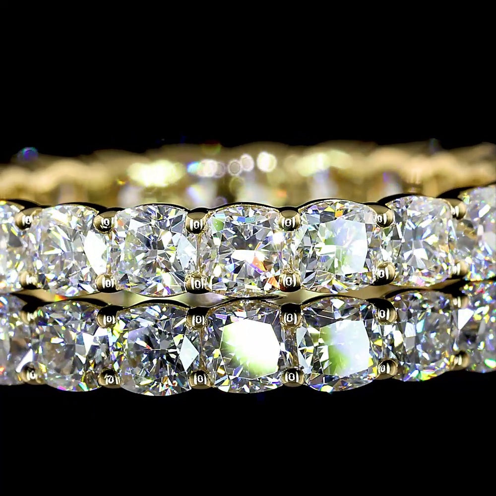 14K Yellow Gold Eternity Band with 2.21 Carats Total Weight Square Cushion Brilliant Cut Lab Diamonds in Prong Setting - Covaloro Fine Jewelry