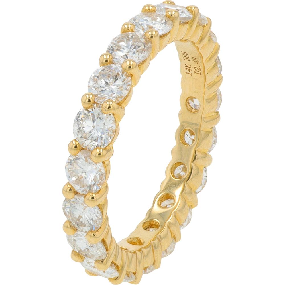 14K Yellow Gold Eternity Band with 2.48 Carat Prong Set Round Diamonds