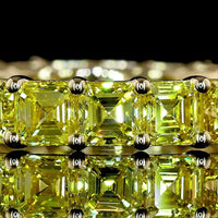 14K Yellow Gold Eternity Band with 21 Prong-Set Asscher Cut Fancy Vivid Yellow Lab Diamonds - 3.70 Carat Total Weight - Covaloro Fine Jewelry