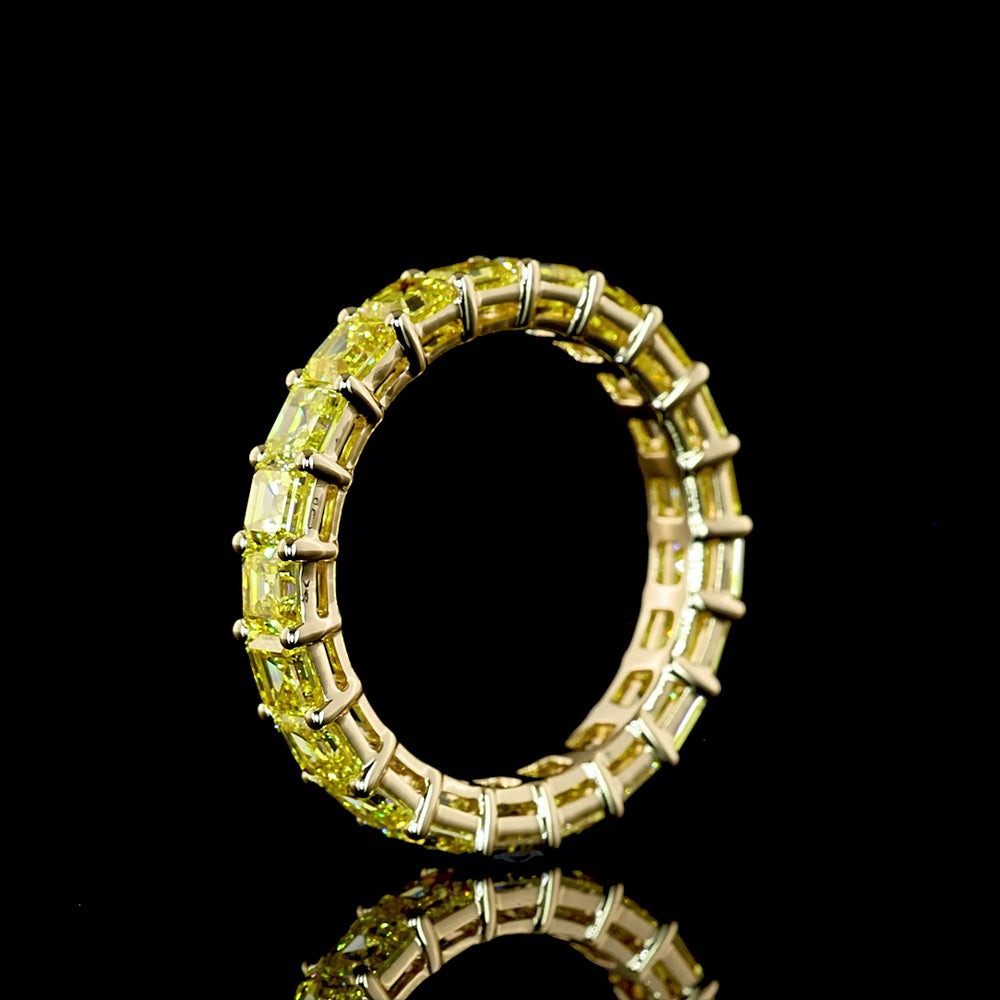 14K Yellow Gold Eternity Band with 21 Prong-Set Asscher Cut Fancy Vivid Yellow Lab Diamonds - 3.70 Carat Total Weight - Covaloro Fine Jewelry
