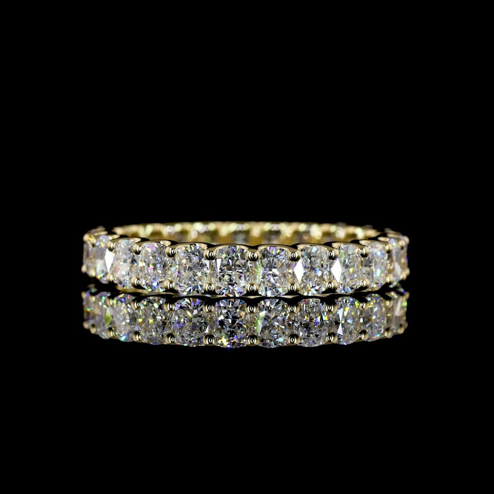 14K Yellow Gold Eternity Band with 25 Cushion Brilliant Cut Lab Diamonds in U-Prong Setting - 2.86 Carats Total Diamond Weight - Covaloro Fine Jewelry