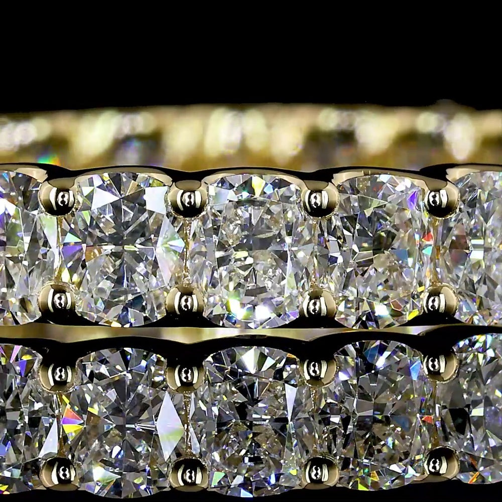 14K Yellow Gold Eternity Band with 25 Cushion Brilliant Cut Lab Diamonds in U-Prong Setting - 2.86 Carats Total Diamond Weight - Covaloro Fine Jewelry