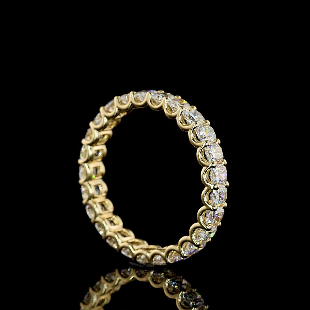 14K Yellow Gold Eternity Band with 25 Cushion Brilliant Cut Lab Diamonds in U-Prong Setting - 2.86 Carats Total Diamond Weight - Covaloro Fine Jewelry