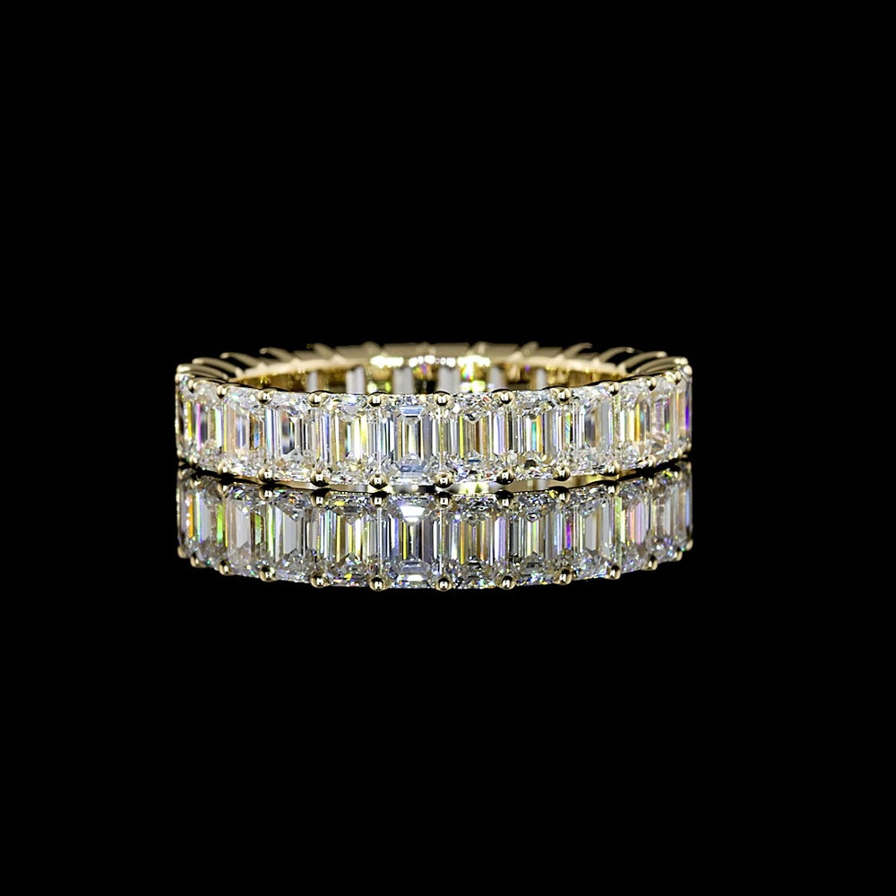 14K Yellow Gold Eternity Band with 26 Prong-Set Emerald Cut Lab Diamonds - 3.20 Carats Total Diamond Weight - Covaloro Fine Jewelry