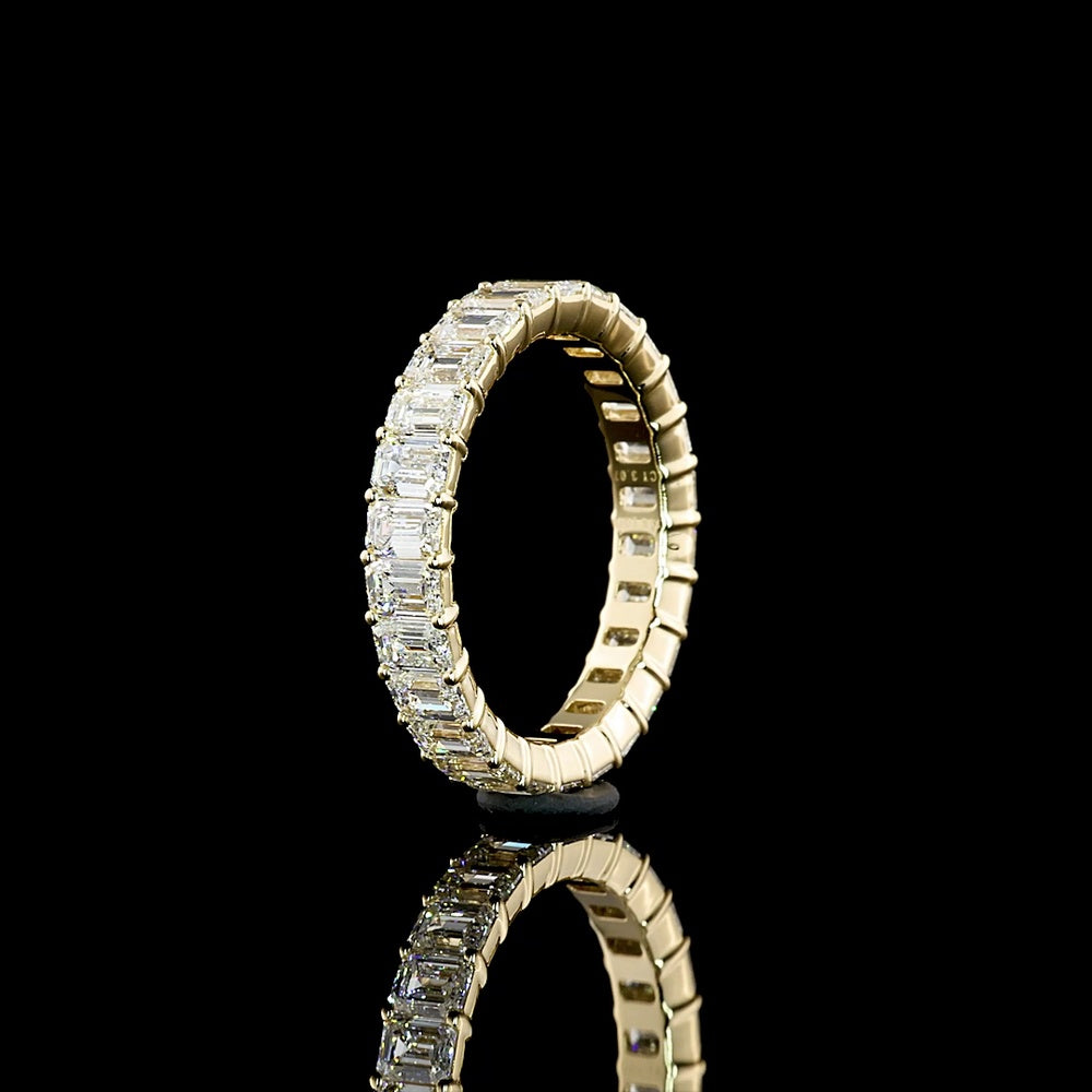 14K Yellow Gold Eternity Band with 26 Prong-Set Emerald Cut Lab Diamonds - 3.20 Carats Total Diamond Weight - Covaloro Fine Jewelry