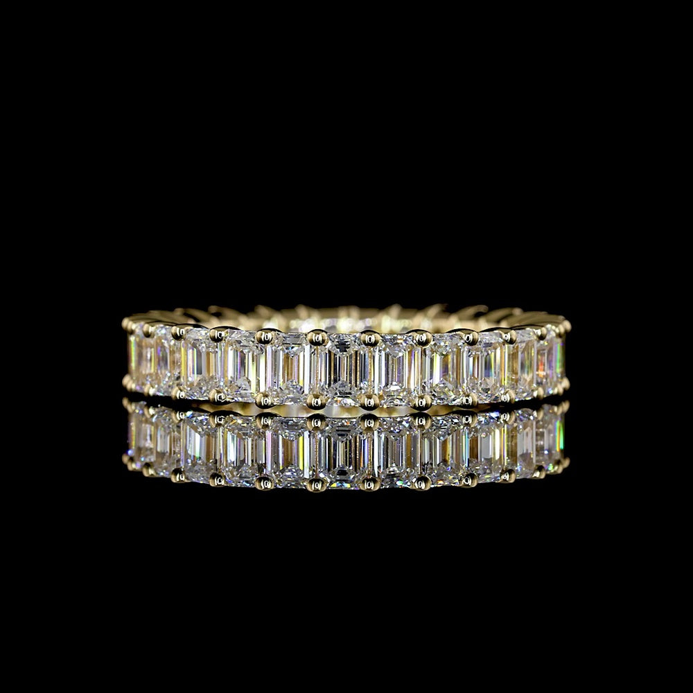 14K Yellow Gold Eternity Band with 27 North-South Prong Set Emerald Cut Lab Diamonds - 2.88 Carats Total Diamond Weight - Covaloro Fine Jewelry