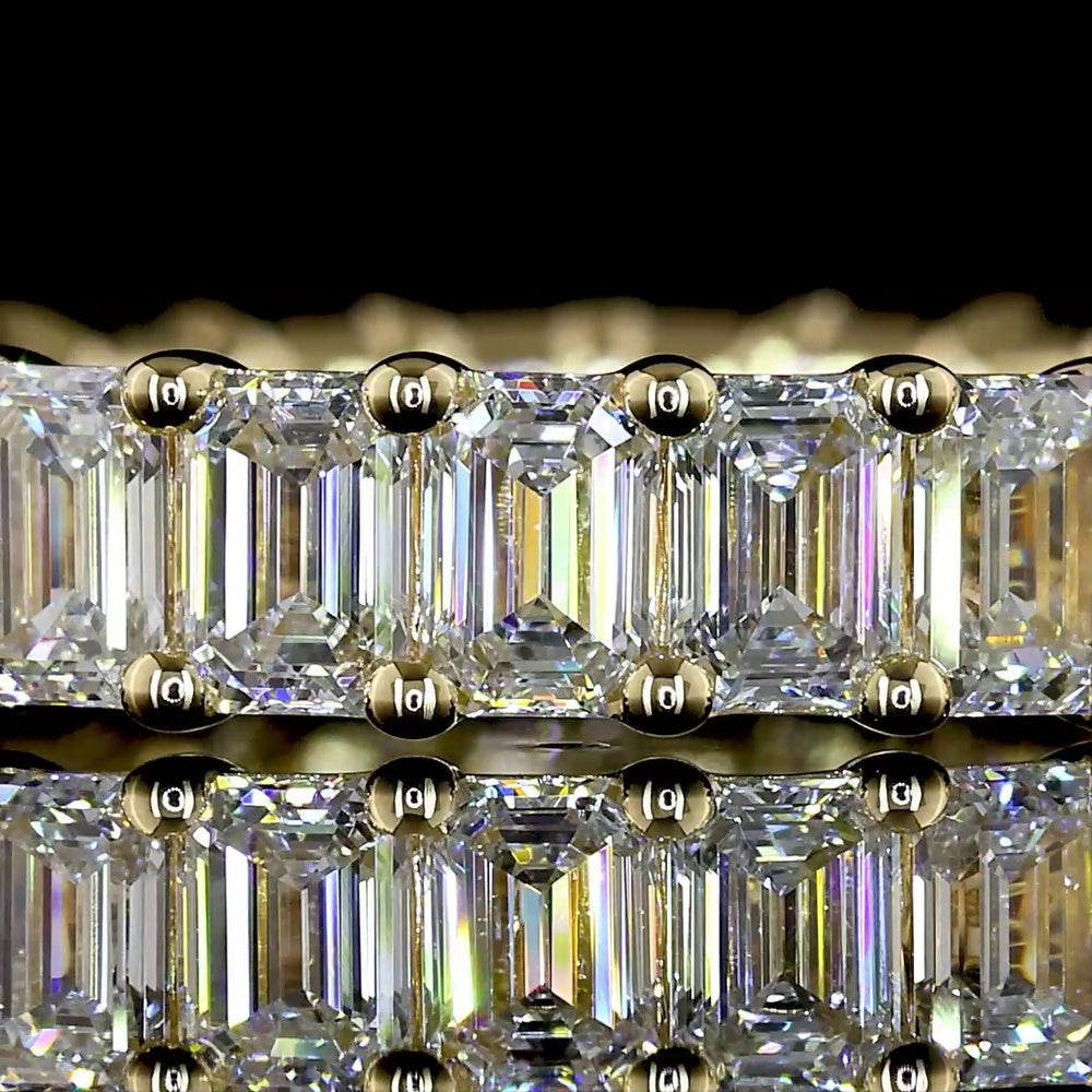 14K Yellow Gold Eternity Band with 27 North-South Prong Set Emerald Cut Lab Diamonds - 2.88 Carats Total Diamond Weight - Covaloro Fine Jewelry