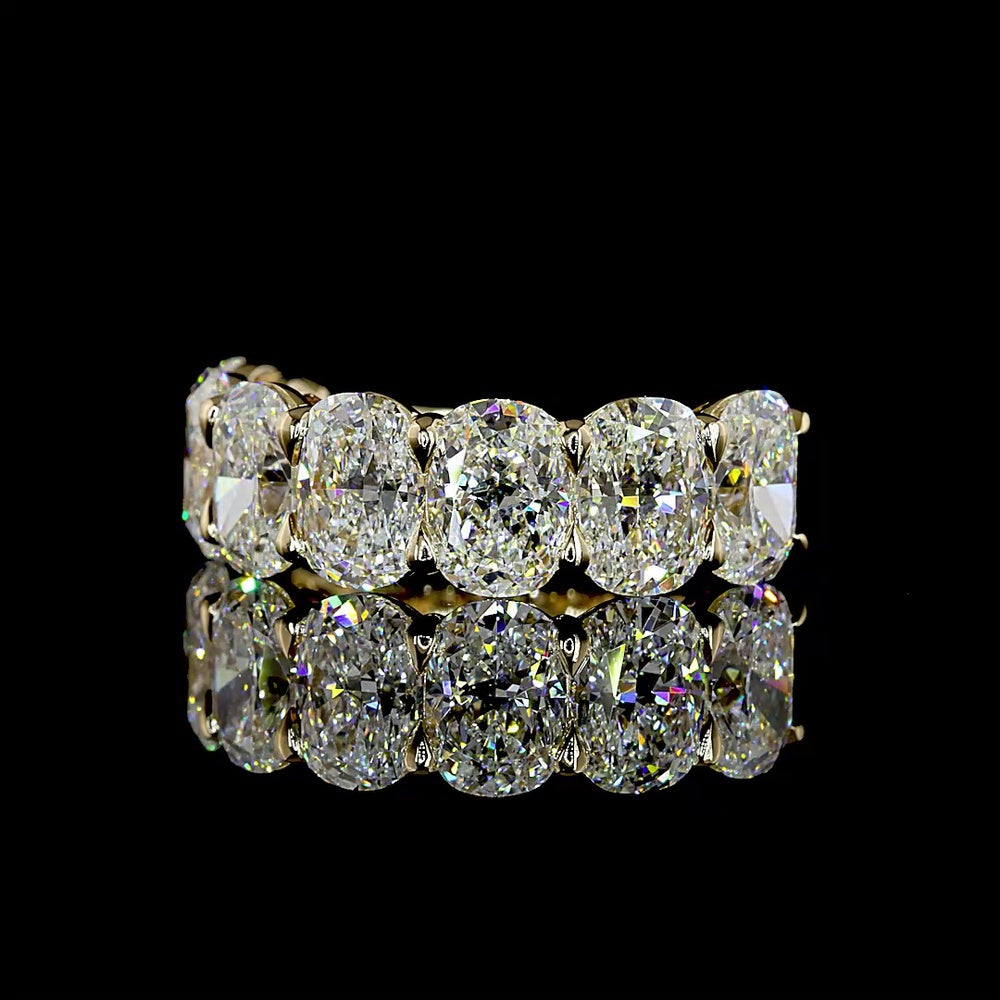 14K Yellow Gold Eternity Band with 7 Cushion Brilliant Lab Diamonds - 6.03 Carats Total Diamond Weight, E-F Color, VS1 Clarity - Covaloro Fine Jewelry