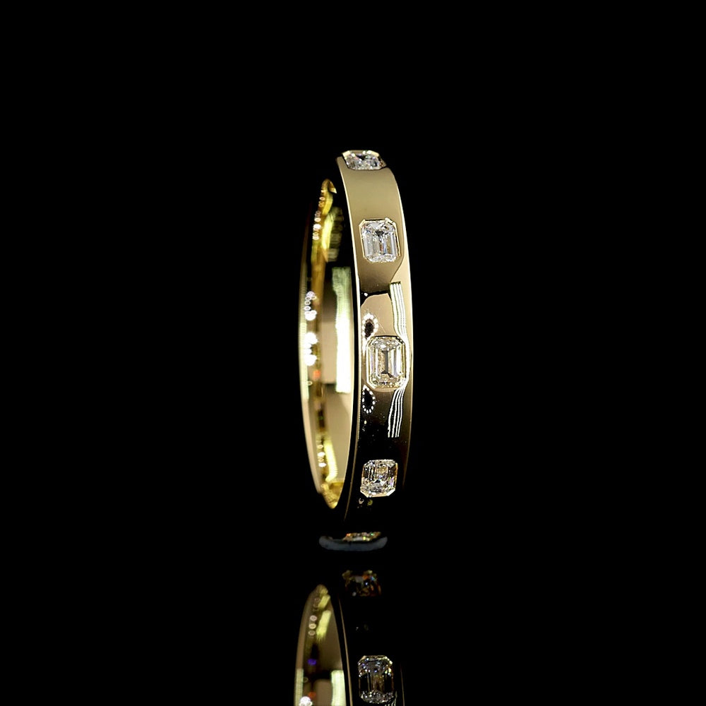 14K Yellow Gold Eternity Band with 7 East-West Flush Set Emerald Cut Lab Diamonds - 0.34 Carats Total Diamond Weight - Covaloro Fine Jewelry