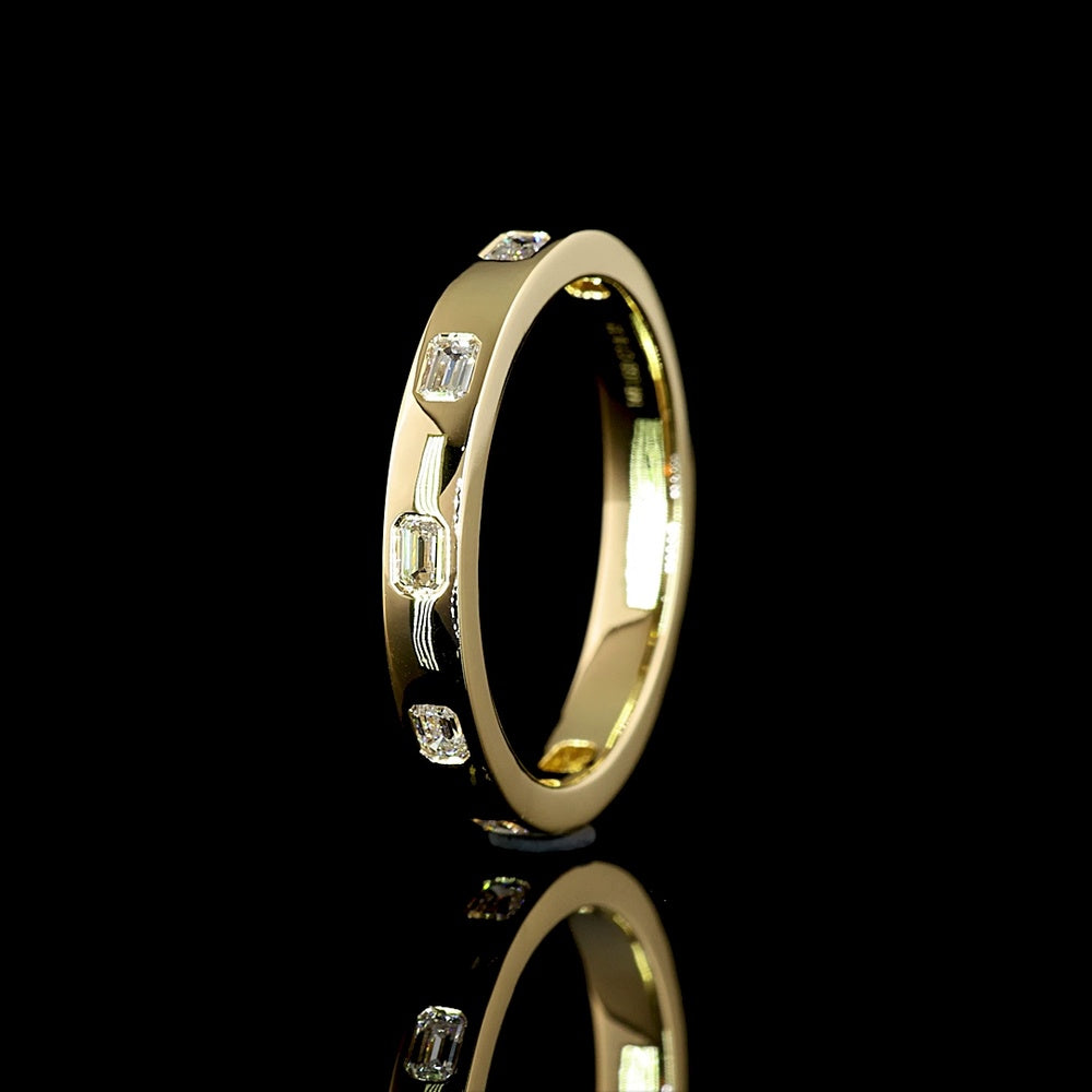14K Yellow Gold Eternity Band with 7 East-West Flush Set Emerald Cut Lab Diamonds - 0.34 Carats Total Diamond Weight - Covaloro Fine Jewelry