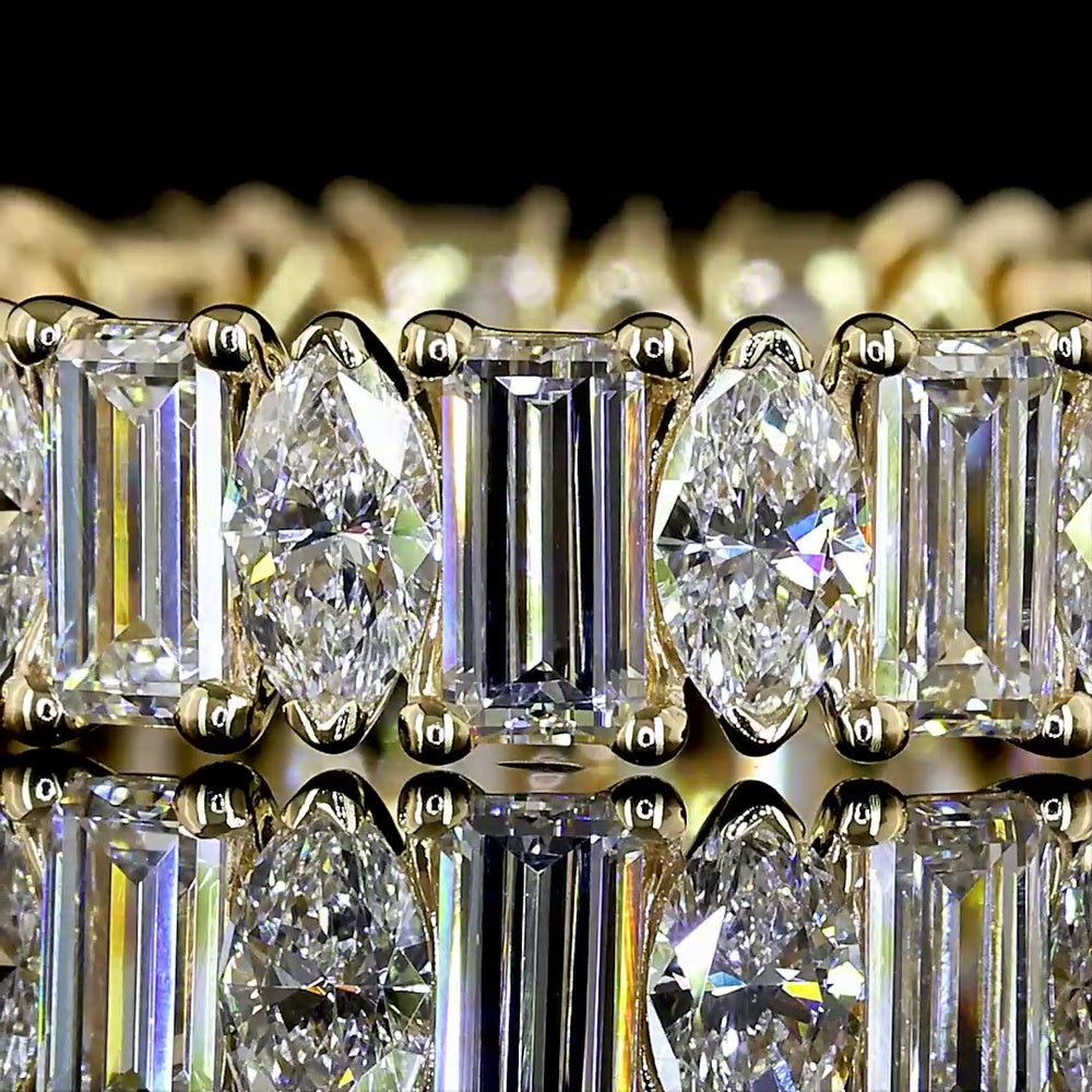 14K Yellow Gold Eternity Band with Alternating Baguette and Marquise Cut Lab Diamonds - 2.6 Carats Total Diamond Weight - Covaloro Fine Jewelry