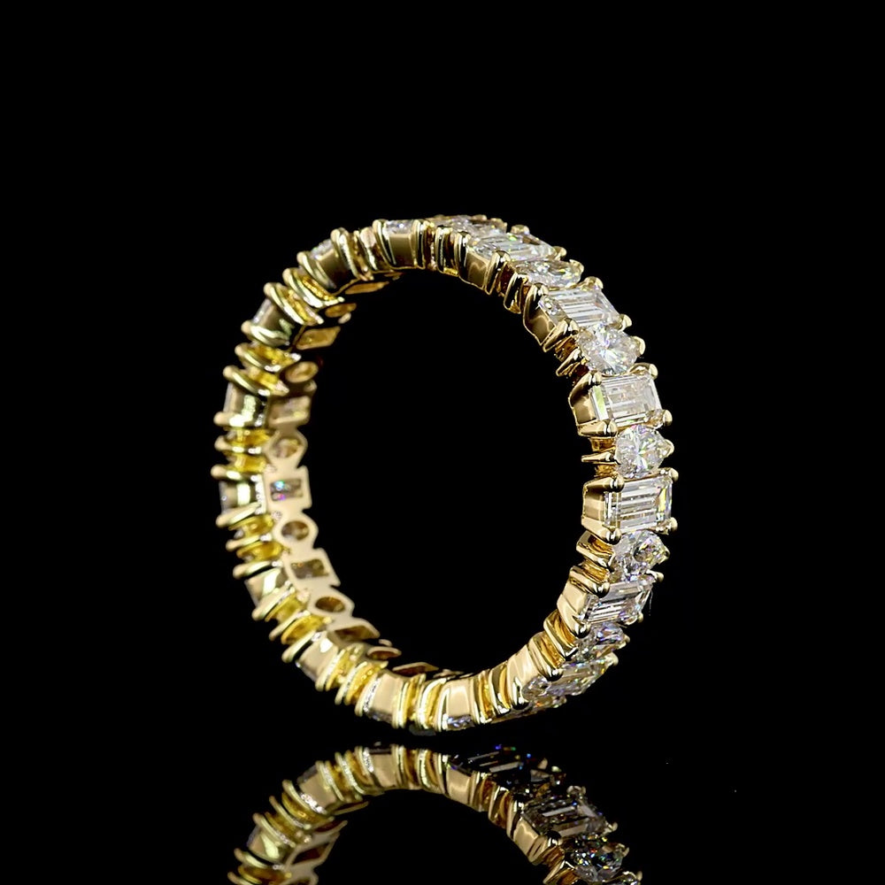 14K Yellow Gold Eternity Band with Alternating Baguette and Marquise Cut Lab Diamonds - 2.6 Carats Total Diamond Weight - Covaloro Fine Jewelry