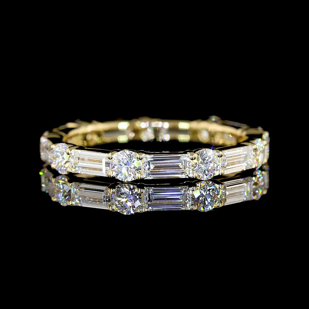 14K Yellow Gold Eternity Band with Alternating Baguette and Round Brilliant Cut Lab Diamonds - 1.73 Carats Total Diamond Weight - Covaloro Fine Jewelry