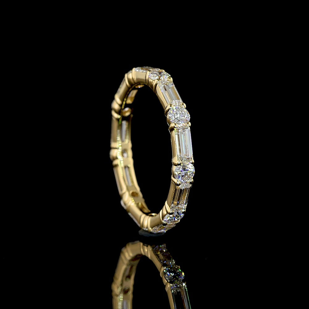 14K Yellow Gold Eternity Band with Alternating Baguette and Round Brilliant Cut Lab Diamonds - 1.73 Carats Total Diamond Weight - Covaloro Fine Jewelry
