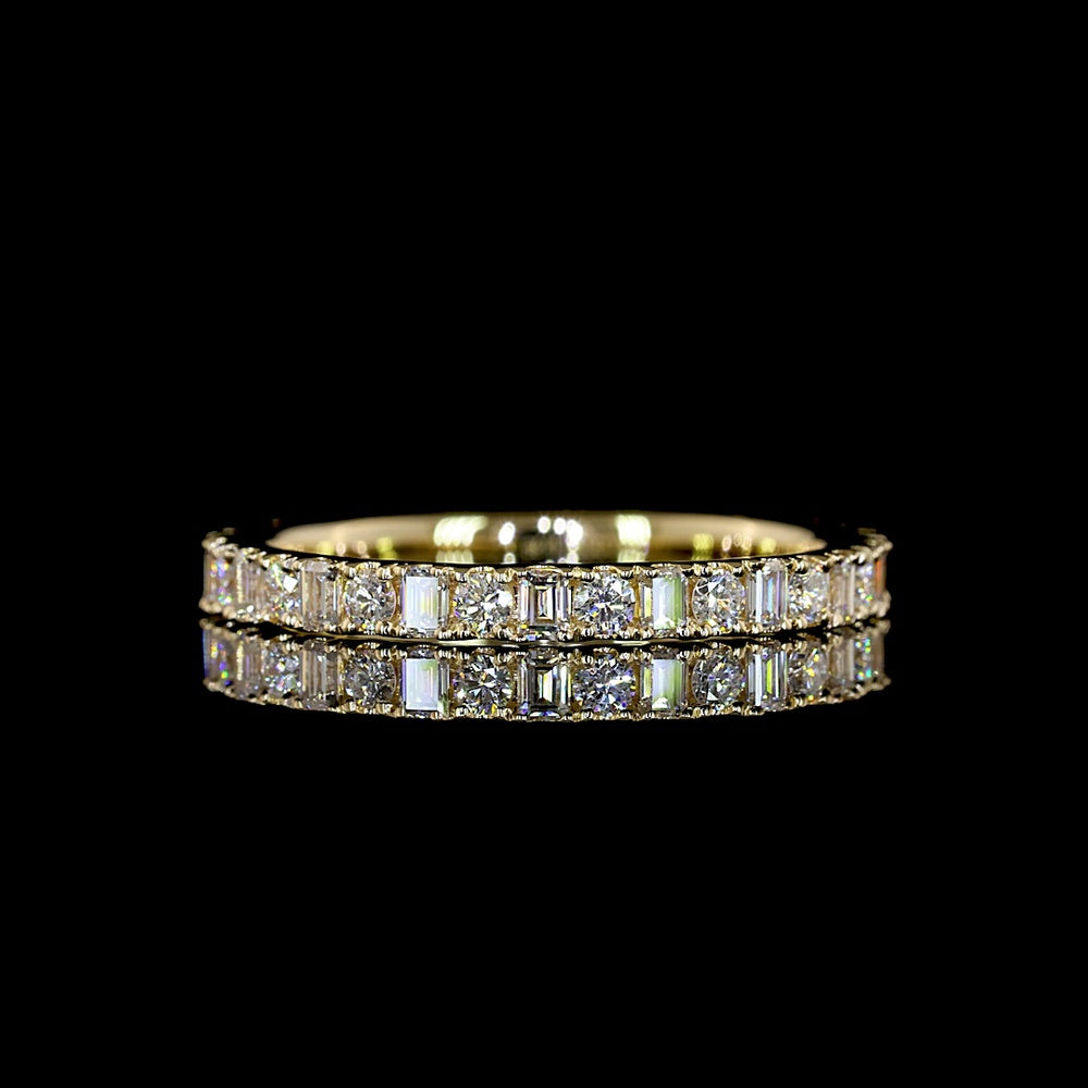 14K Yellow Gold Eternity Band with Alternating Baguette and Round Lab Diamonds - 0.89 Carats Total Diamond Weight - Covaloro Fine Jewelry