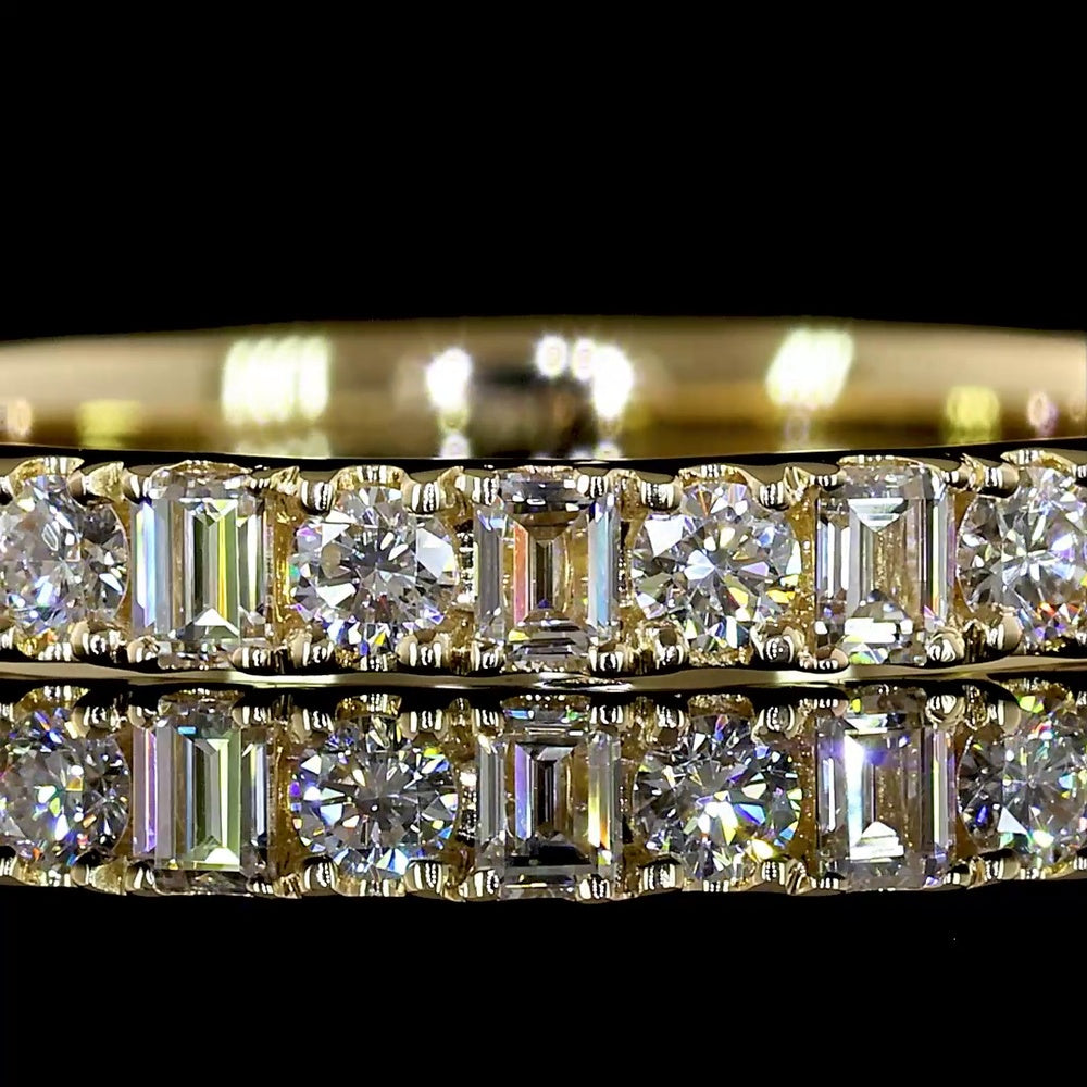 14K Yellow Gold Eternity Band with Alternating Baguette and Round Lab Diamonds - 0.89 Carats Total Diamond Weight - Covaloro Fine Jewelry