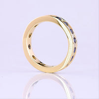 14K Yellow Gold Eternity Band with Alternating Baguette Lab Blue Gemstones and Baguette Diamonds - 0.90 Carat Total Weight - Covaloro Fine Jewelry