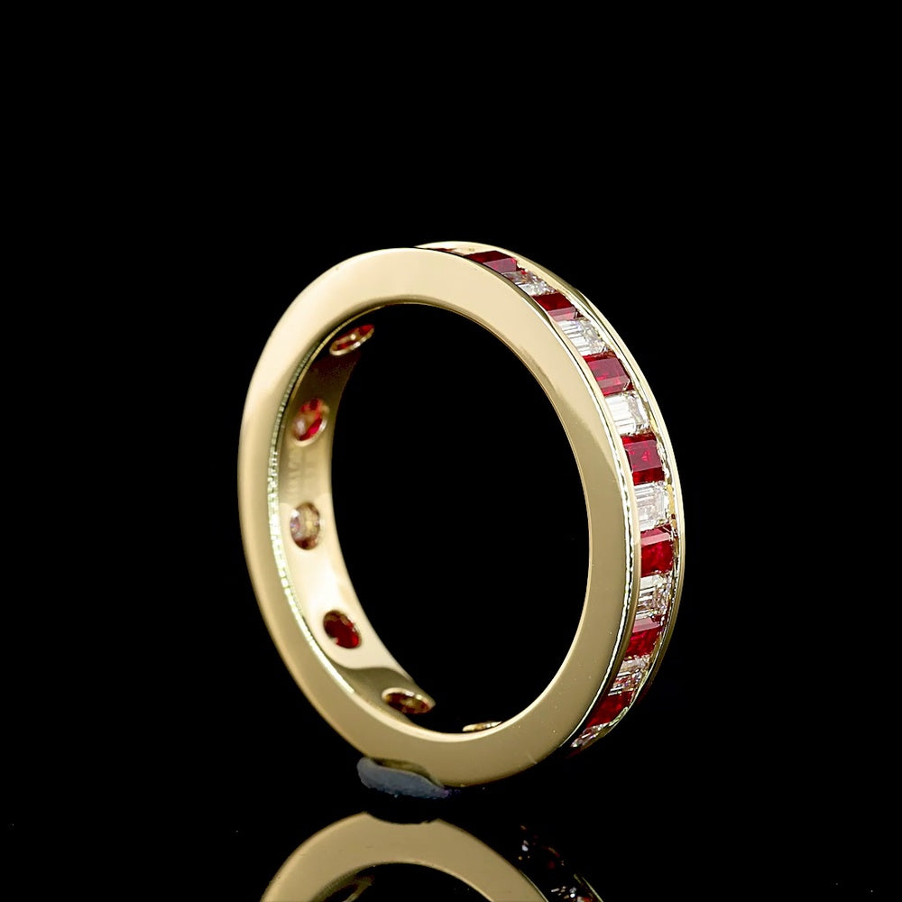 14K Yellow Gold Eternity Band with Alternating Baguette Lab-Grown Rubies and Diamonds - 0.86 Carat Total Weight - Covaloro Fine Jewelry