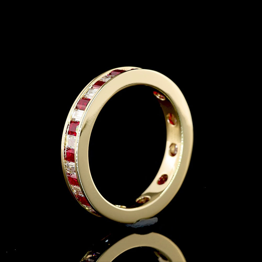 14K Yellow Gold Eternity Band with Alternating Baguette Lab-Grown Rubies and Diamonds - 0.86 Carat Total Weight - Covaloro Fine Jewelry