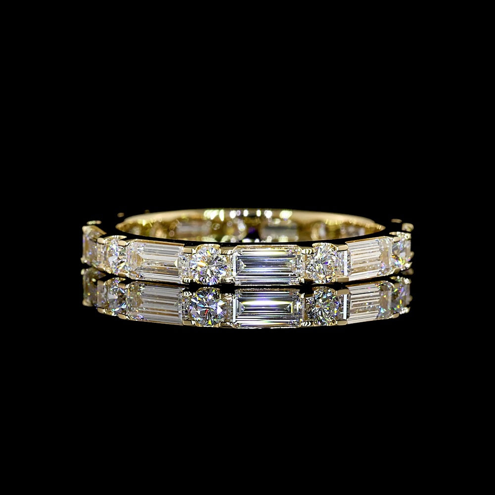 14K Yellow Gold Eternity Band with Alternating East-West Baguette and Brilliant Round Lab Diamonds - 1.97 Carats Total Diamond Weight - Covaloro Fine Jewelry