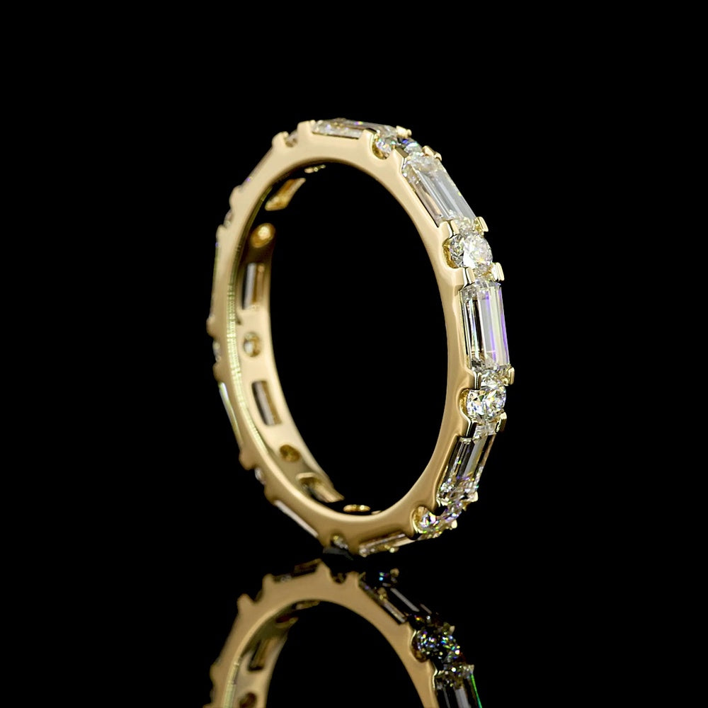 14K Yellow Gold Eternity Band with Alternating East-West Baguette and Brilliant Round Lab Diamonds - 1.97 Carats Total Diamond Weight - Covaloro Fine Jewelry
