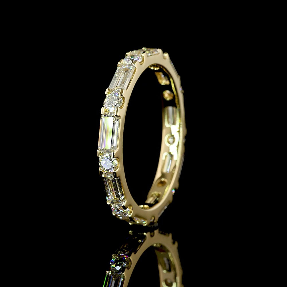 14K Yellow Gold Eternity Band with Alternating East-West Baguette and Brilliant Round Lab Diamonds - 1.97 Carats Total Diamond Weight - Covaloro Fine Jewelry