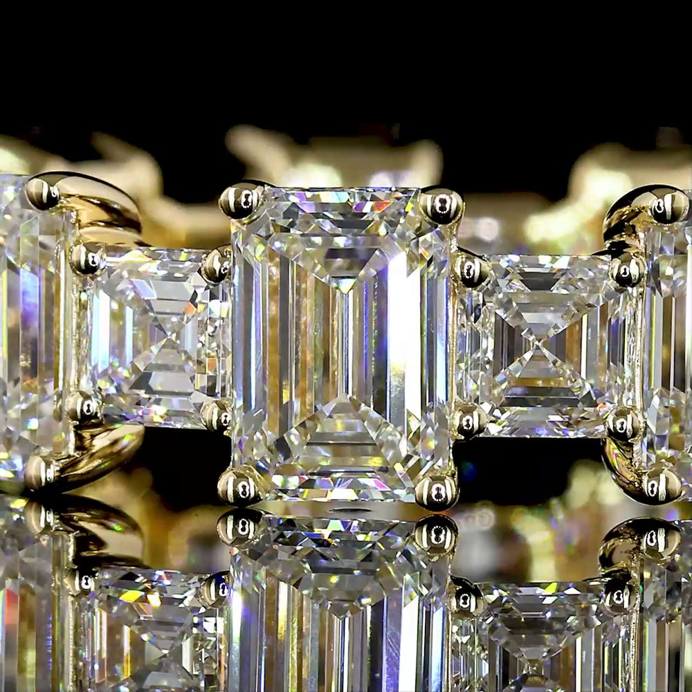 14K Yellow Gold Eternity Band with Alternating Emerald and Asscher Cut Lab Diamonds - 7.12 Carat Total Diamond Weight - Covaloro Fine Jewelry