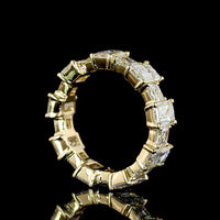 14K Yellow Gold Eternity Band with Alternating Emerald and Asscher Cut Lab Diamonds - 7.12 Carat Total Diamond Weight - Covaloro Fine Jewelry