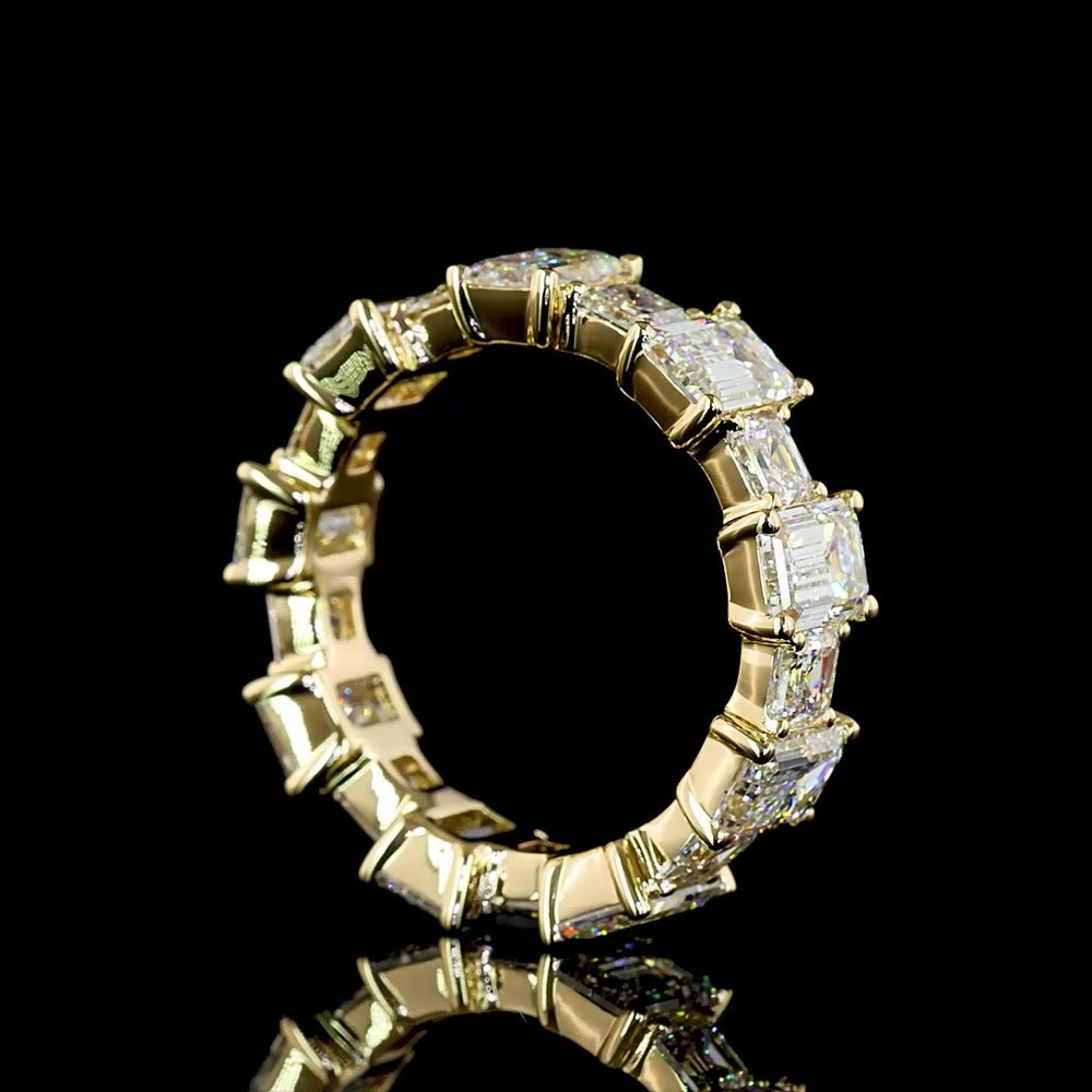 14K Yellow Gold Eternity Band with Alternating Emerald and Asscher Cut Lab Diamonds - 7.12 Carat Total Diamond Weight - Covaloro Fine Jewelry