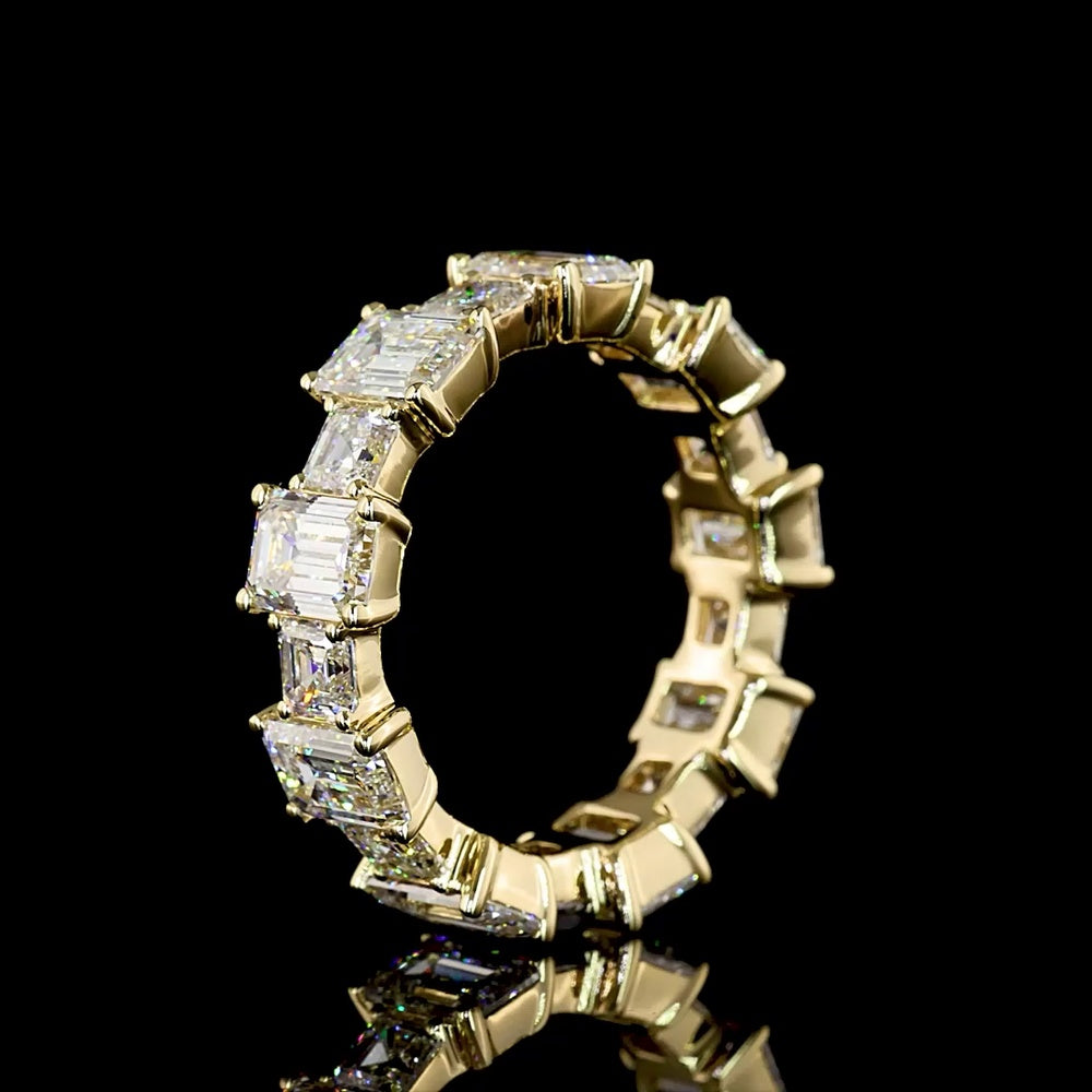 14K Yellow Gold Eternity Band with Alternating Emerald and Asscher Cut Lab Diamonds - 7.12 Carat Total Diamond Weight - Covaloro Fine Jewelry