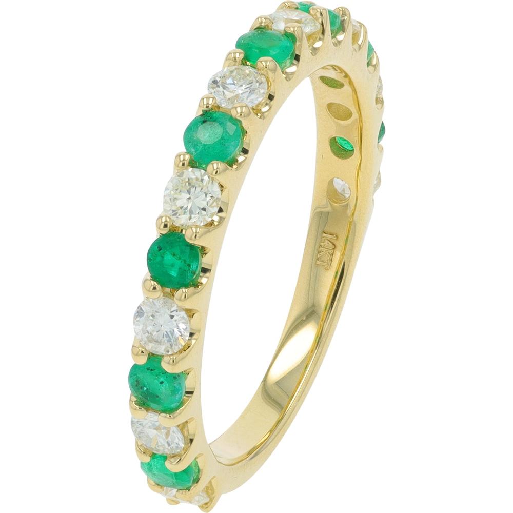 14K Yellow Gold Eternity Band with Alternating Emerald and Diamond Stones - 0.29 Carat Total Weight