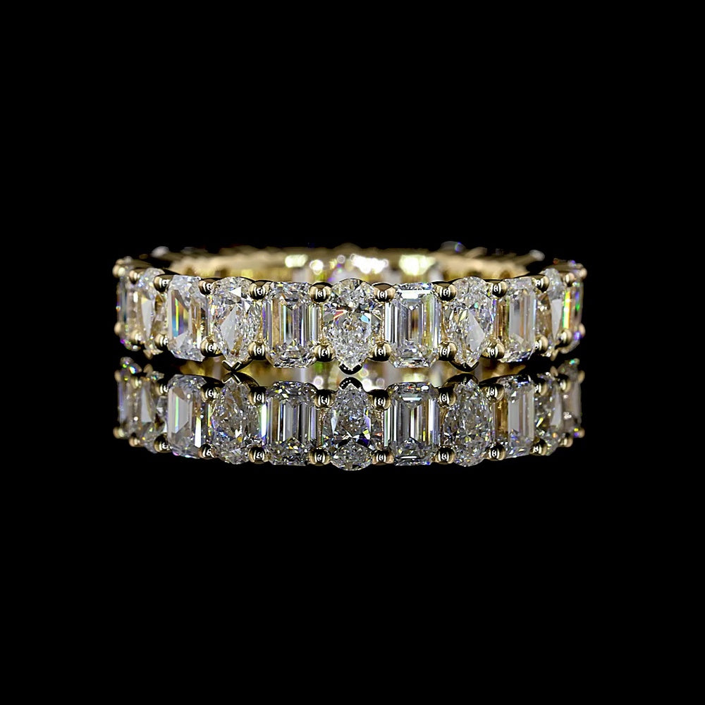 14K Yellow Gold Eternity Band with Alternating Emerald Cut and Pear Shape Lab Diamonds - 2.63 Carat Total Weight - Covaloro Fine Jewelry