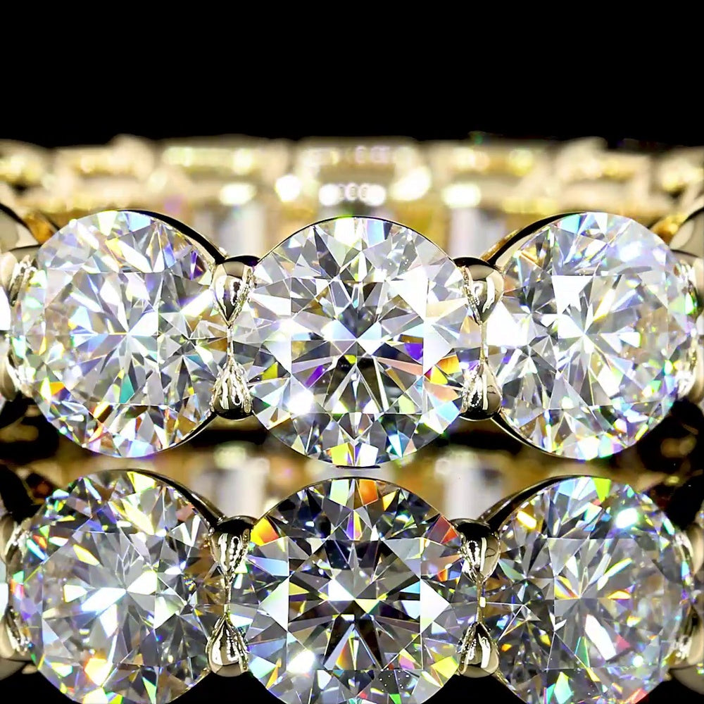 14K Yellow Gold Eternity Band with Alternating Emerald Cut and Round Brilliant Lab Diamonds - 10.72 Carat Total Diamond Weight - Covaloro Fine Jewelry