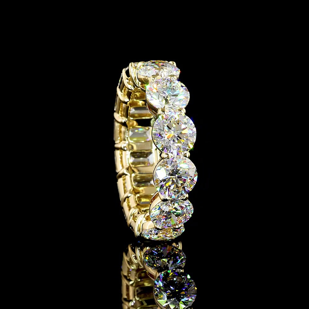 14K Yellow Gold Eternity Band with Alternating Emerald Cut and Round Brilliant Lab Diamonds - 10.72 Carat Total Diamond Weight - Covaloro Fine Jewelry