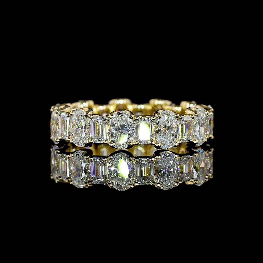 14K Yellow Gold Eternity Band with Alternating Oval and Emerald Cut Lab Diamonds - 3.26 Total Carat Weight, E-F VS1 - Covaloro Fine Jewelry