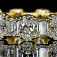 14K Yellow Gold Eternity Band with Alternating Oval and Emerald Cut Lab Diamonds - 3.26 Total Carat Weight, E-F VS1 - Covaloro Fine Jewelry