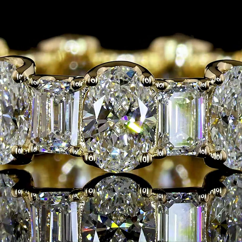 14K Yellow Gold Eternity Band with Alternating Oval and Emerald Cut Lab Diamonds - 3.26 Total Carat Weight, E-F VS1 - Covaloro Fine Jewelry