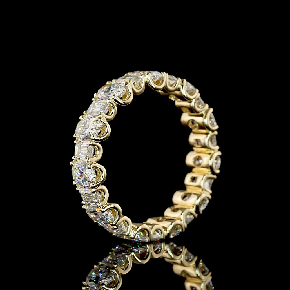14K Yellow Gold Eternity Band with Alternating Oval and Emerald Cut Lab Diamonds - 3.26 Total Carat Weight, E-F VS1 - Covaloro Fine Jewelry