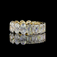 14K Yellow Gold Eternity Band with Alternating Oval and Emerald Cut Lab Diamonds - 7.64 Carats Total Diamond Weight - Covaloro Fine Jewelry