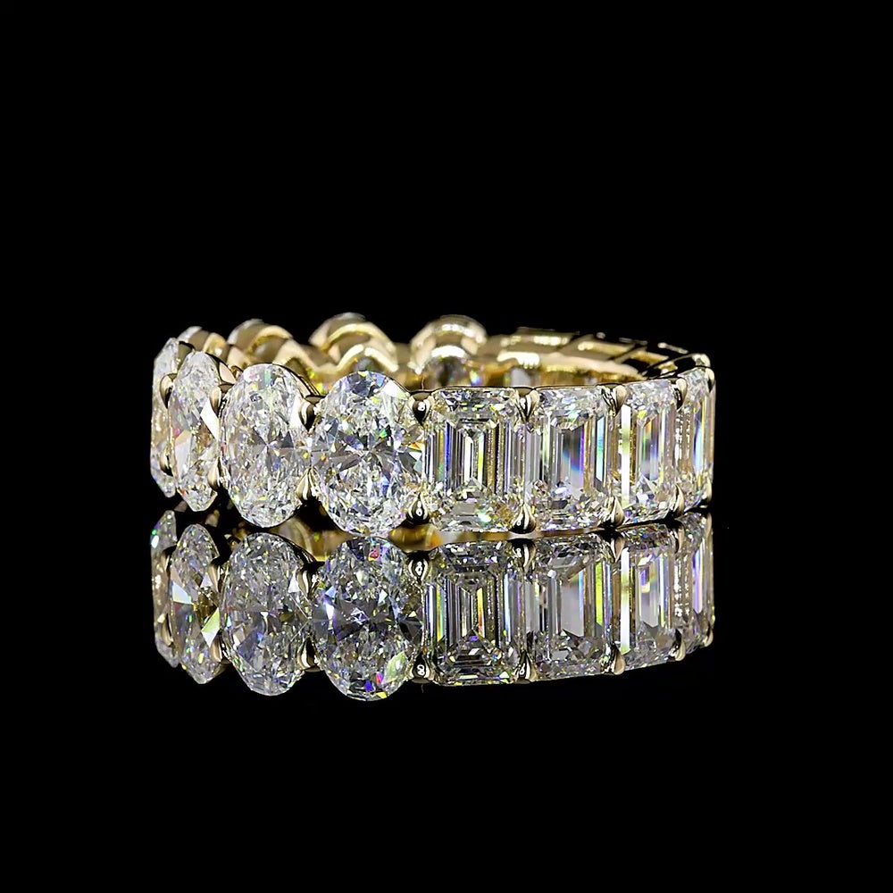 14K Yellow Gold Eternity Band with Alternating Oval and Emerald Cut Lab Diamonds - 7.64 Carats Total Diamond Weight - Covaloro Fine Jewelry
