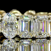 14K Yellow Gold Eternity Band with Alternating Oval and Emerald Cut Lab Diamonds - 7.64 Carats Total Diamond Weight - Covaloro Fine Jewelry