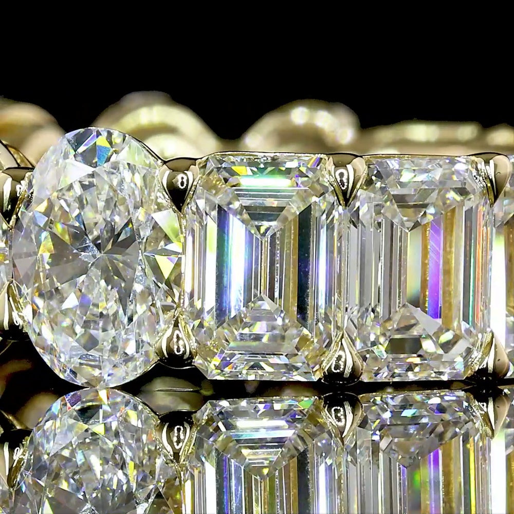 14K Yellow Gold Eternity Band with Alternating Oval and Emerald Cut Lab Diamonds - 7.64 Carats Total Diamond Weight - Covaloro Fine Jewelry