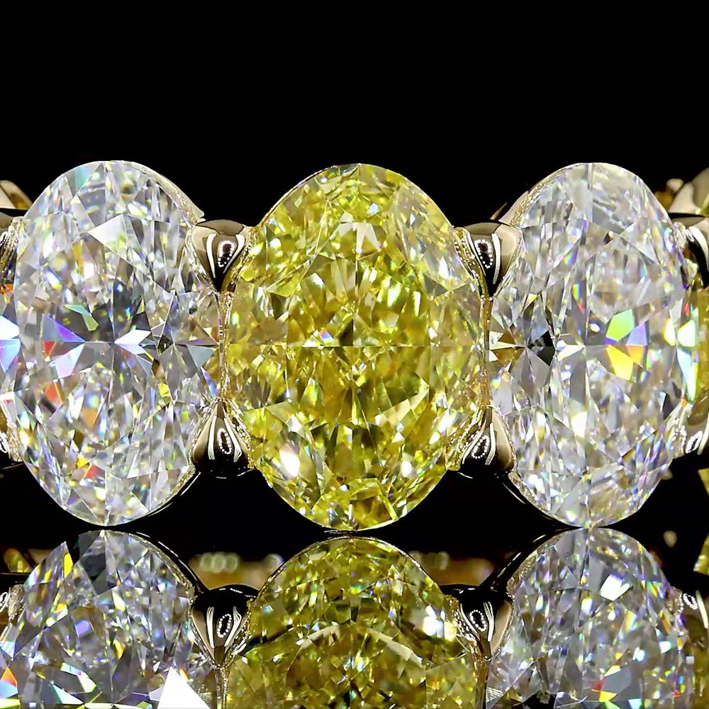 14K Yellow Gold Eternity Band with Alternating Oval Cut Fancy Vivid Yellow and Colorless Lab Diamonds - 7.92 Carats Total Diamond Weight - Covaloro Fine Jewelry