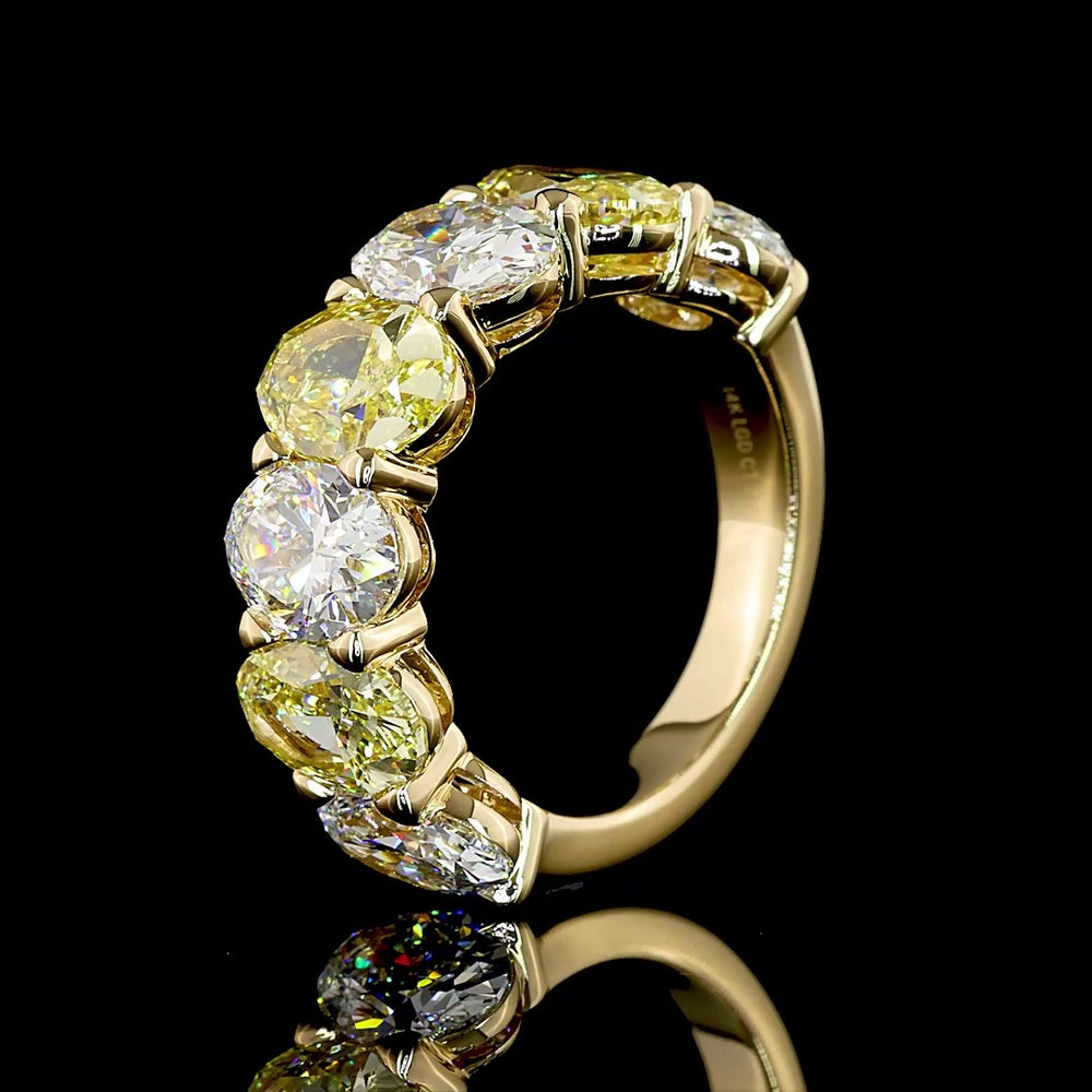 14K Yellow Gold Eternity Band with Alternating Oval Cut Fancy Vivid Yellow and Colorless Lab Diamonds - 7.92 Carats Total Diamond Weight - Covaloro Fine Jewelry