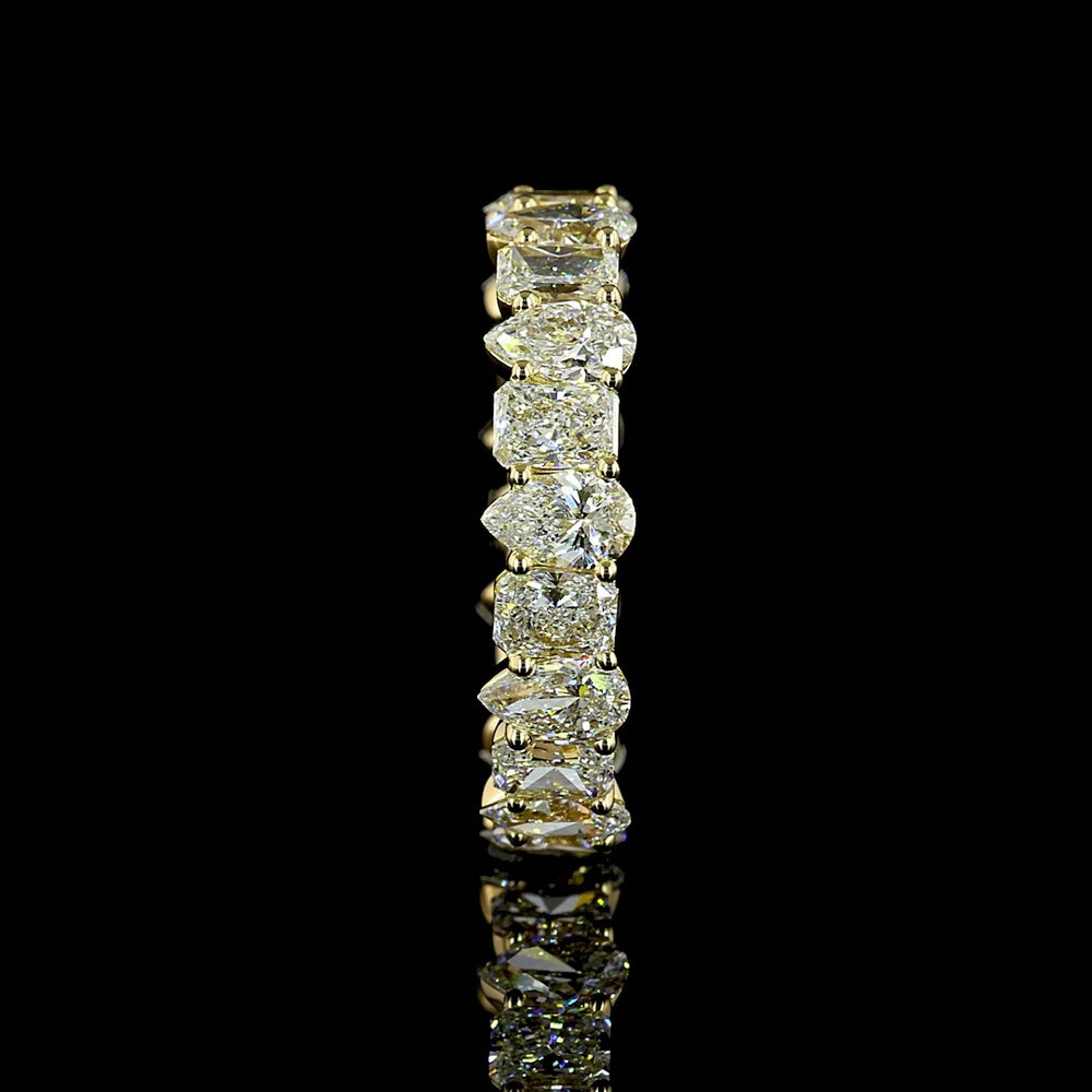 14K Yellow Gold Eternity Band with Alternating Pear and Radiant Cut Lab Diamonds - 3.31 Carat Total Diamond Weight, E-F Color VS1 Clarity - Covaloro Fine Jewelry