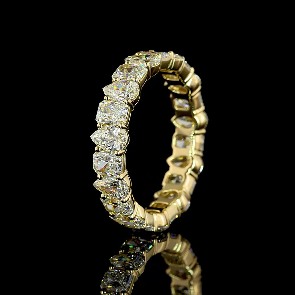 14K Yellow Gold Eternity Band with Alternating Pear and Radiant Cut Lab Diamonds - 3.31 Carat Total Diamond Weight, E-F Color VS1 Clarity - Covaloro Fine Jewelry