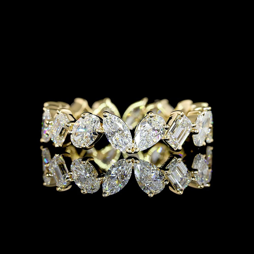 14K Yellow Gold Eternity Band with Alternating Pear, Oval & Emerald Cut Lab Diamonds - 3.09 Carats Total Diamond Weight - Covaloro Fine Jewelry