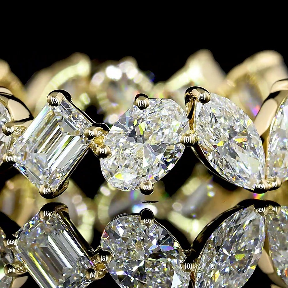 14K Yellow Gold Eternity Band with Alternating Pear, Oval & Emerald Cut Lab Diamonds - 3.09 Carats Total Diamond Weight - Covaloro Fine Jewelry