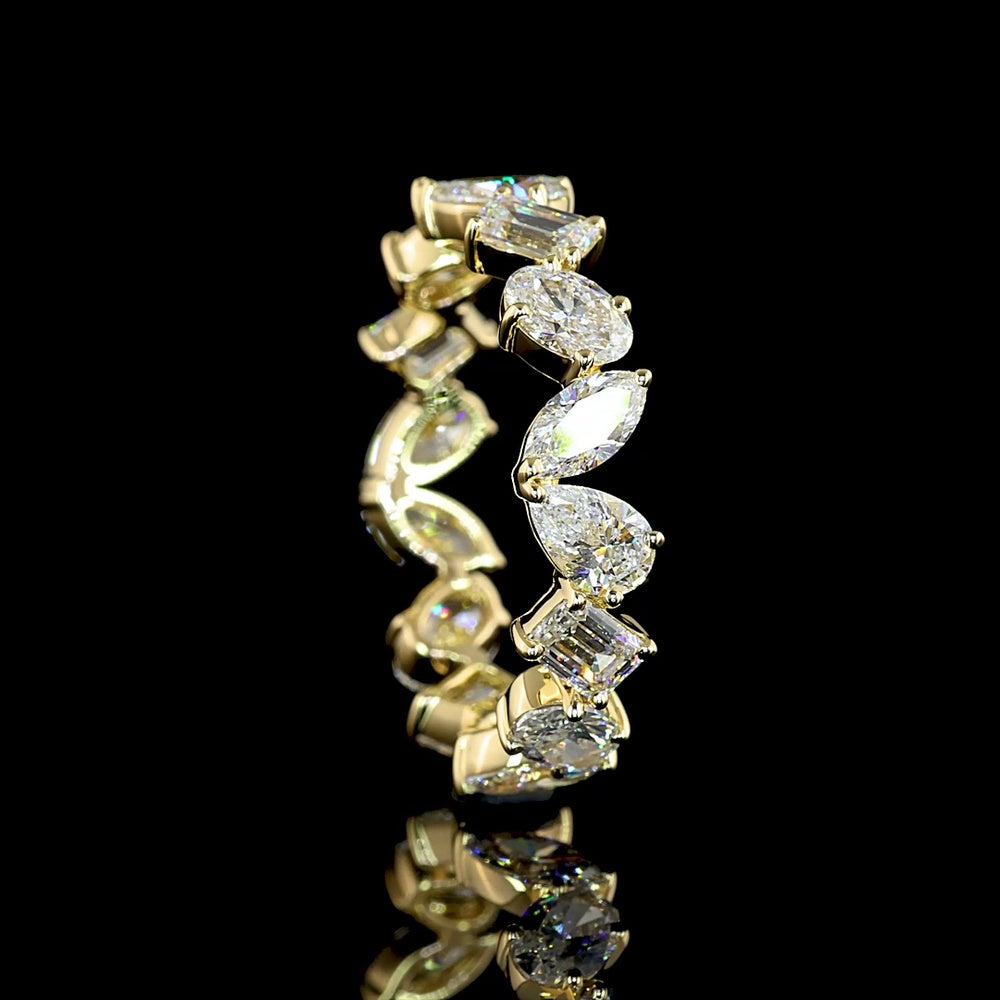 14K Yellow Gold Eternity Band with Alternating Pear, Oval & Emerald Cut Lab Diamonds - 3.09 Carats Total Diamond Weight - Covaloro Fine Jewelry